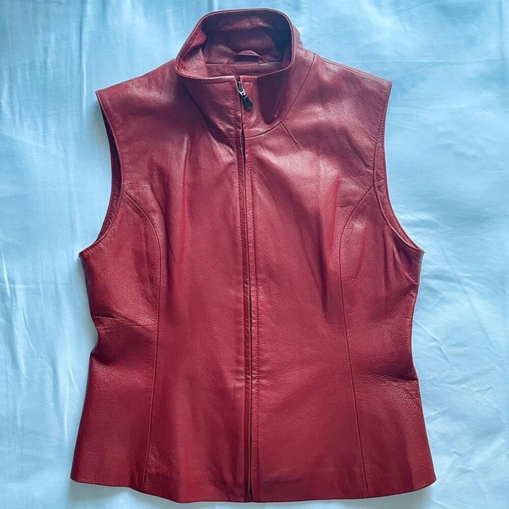 Vintage Y2K Mark Alan Women's Red Genuine Leather Vest Size L - Picture 1 of 5
